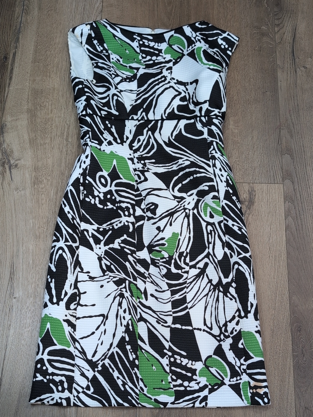 Alex Marie Black & White Floral Dress with Green Accents